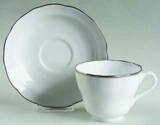 Spode Nordic Platinum Footed Cup & Saucer Set, Fine China Dinnerware   White, Ri