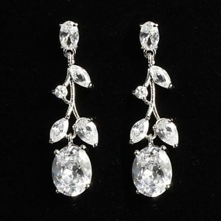 Elegant Platinum Plated With Zircon Plant Shaped Womens Drop Earrings