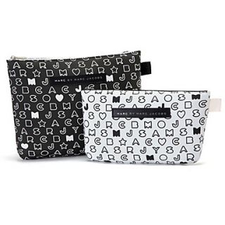 2PCS BlackWhite Letter Pattern Briefcase Shaped Thicken Make up/Cosmetics Bag Set Cosmetics Storage