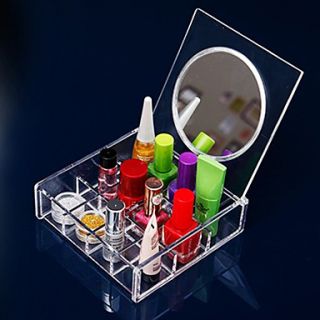 Acrylic Transparent Quadrate 3x4 Cosmetics Storage Box with Mirror Cosmetic Organizer