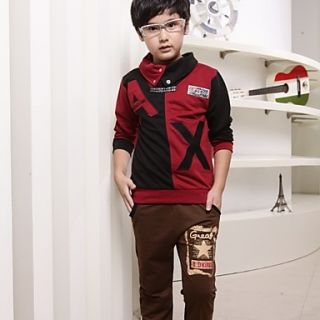 Boys Stand Collar AX Letter Korean Style Color Joint 2 Pieces Clothing Sets