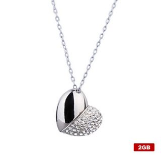 2GB Heart Shaped USB Flash Drive Necklace (Silver)