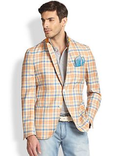 ISAIA Orange & Blue Plaid Jacket   Beige