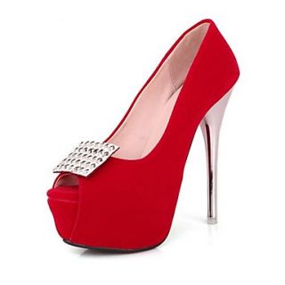 Suede Womens Stiletto Heel Platform Peep Toe Heels with Rhinestone Shoes (More Colors)