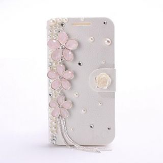 New Luxury Cherry Tassel Peral Rhinestone Leather Case with Stand for Samsung Galaxy S4 i9500
