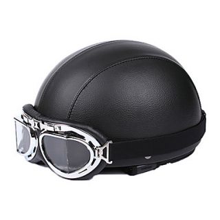 EVO Leather style ABS Material Motorcycle Half Helmet (Optional Lenses)