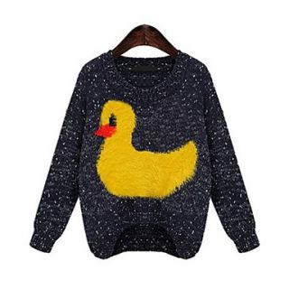Womens Spring Round Collar Fashion Duck Printing Sweater