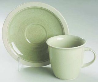 Mikasa Mesa Verde Flat Cup & Saucer Set, Fine China Dinnerware   Stonecraft,Gree