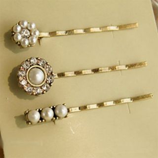 MISS U Womens Vintage Simple Pearl Diamonade 3 Pcs Set Hair Clip