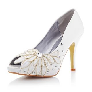 Satin Womens Wedding Stiletto Heel Peep Toe Pumps/Heels with Rhinestone and Lace Shoes