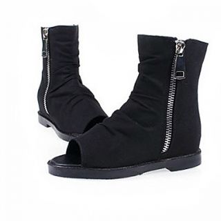 Fabric Womens Flat Heel Ankle Peep Toe Boots