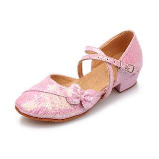 Women And Kids Sparkling Glitter Bowknot Cross Stripe Chunky Heel Dance Shoes (More Colors)