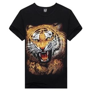 Mens Round Collar Casual Short with Tiger Prints T shirt