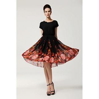 Womens Ruffle Batwing Sleeve Plus Size Stunning Print Ball Gown Dress