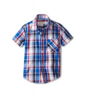 Appaman Kids Plaid Button Front Tilden Shirt Boys Short Sleeve Button Up (Blue)