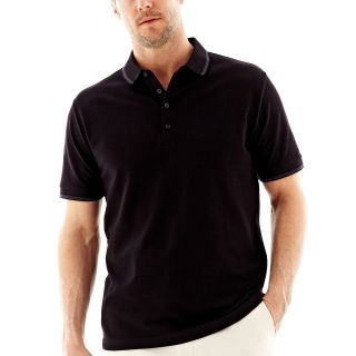 CLAIBORNE Tipped Piqué Polo Shirt, Black, Mens