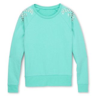 Total Girl Shoulder Bling Sweatshirt   Girls 6 16 and Plus, Pale Emerald, Girls