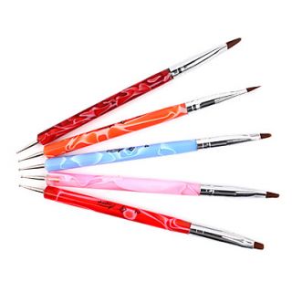 5PCS 2in1 Marbleizing Handles Nail Art Paint Pen BrushesDotting Tools