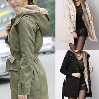 Womens Hoodie Thick Parka Belted Winter Coat