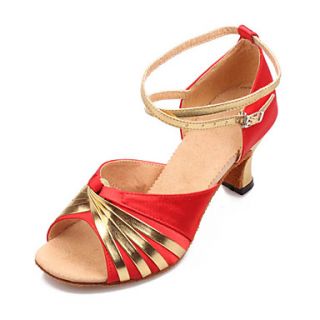 Womens Pretty Ankle Satin PU Chuncky Heel Latin Dance Shoes Sandals