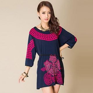Guangzhou Boutique Big Yard Women RhineStone Retro Pattern Sleeve Dress Summer(Random Pattern)