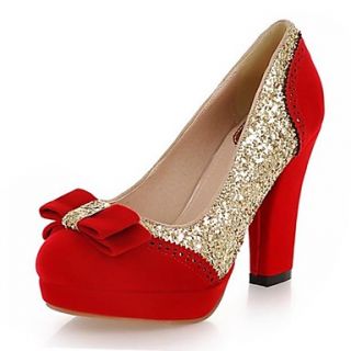 Sparkling Glitter/Velvet Womens Chunky Heel Heels Pumps/Heels With Bowknot Shoes(More Colors)