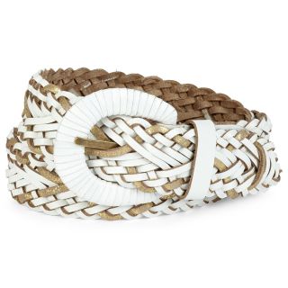Woven Belt with Metallic Strips, White, Womens