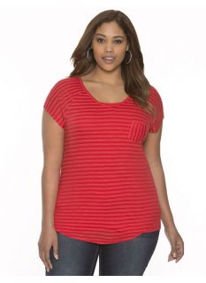Lane Bryant Plus Size Striped V neck tee     Womens Size 26/28, Crimson