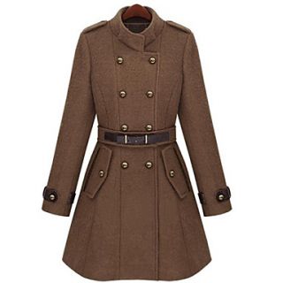Womens Stand Collar Double Breasted Coat