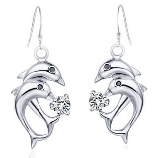 Fashionable Silver Plated With Cubic Zirconia Dolphins Drop Womens Earrings(More Colors)