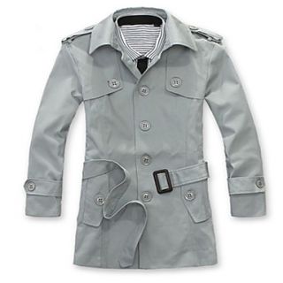 Mens Korean Fashion Solid Color Trench Coat