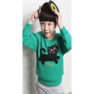 Boys Cat Print Cartoon Round Collor Sweatshirt