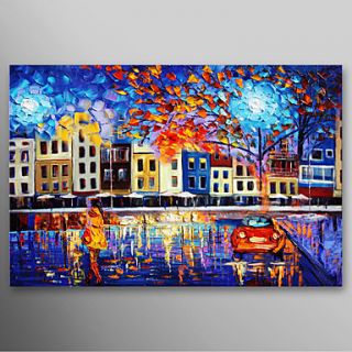 Hand Painted Oil Painting Landscape Street Scenery with Stretched Frame Ready to Hang