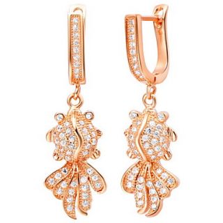 Elegant Gold Or Silver Plated With Cubic Zirconia Goldfish Drop Womens Earrings(More Colors)