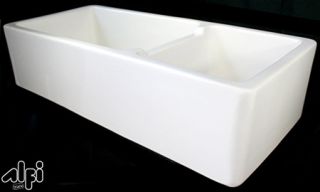 Alfi Brand AB4019W Kitchen Sink, 39 Double Bowl Thick Fireclay Farmhouse w/Smooth Apron White