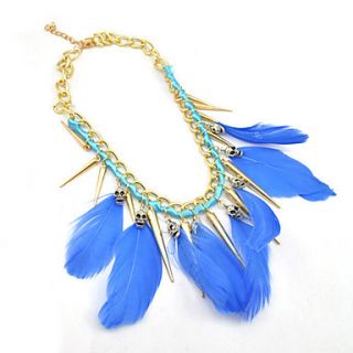 Womens Skull Feather Necklace