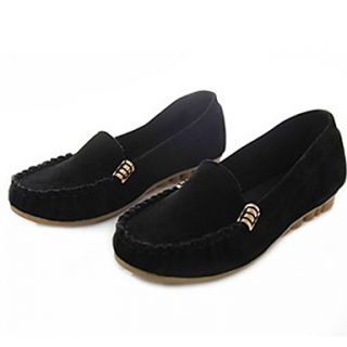Hushan Womens Simple Leather Solid Color Flat Shoes(Black)