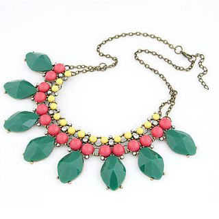 Womens Retro Metallic Luxury Fluorescent Gem Necklace