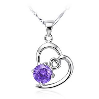 Vintage Heart Shape Womens Slivery Alloy Necklace(1 Pc)(Purple,White)