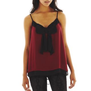 Bisou Bisou Bow Pleated Cami, Pomegranate / Blac, Womens