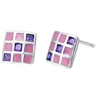 European Silver Plated Silver With Purple Cubic Zirconia Grid Womens Earring(More Colors)