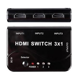 CM005 Professional Mini 3 Input 1 Output HDMI Switcher w/ Remote Controller   Black