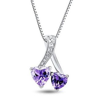 Fashion Sterling Silver Platinum Plated with Amethyst and Diamonds Womens Necklace