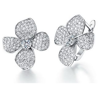 Sweet Silver Plated Silver With Cubic Zirconia Flower Shape Womens Earring