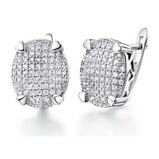 Simple Silver Plated Silver With Cubic Zirconia Oval Shape Womens Earring
