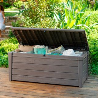 Keter Brightwood Resin 120 Gallon Outdoor Storage Deck Box Taupe   202388