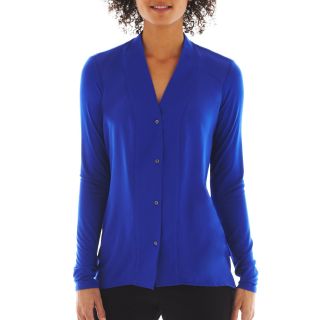 Worthington Long Sleeve Satin Trim Tunic Top, Blue