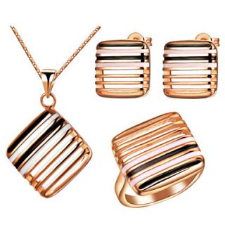 Delicate Silver Plated Irregular Pierced Square Womens Jewelry Set(Necklace,Earrings,Ring)(Gold,Silver)