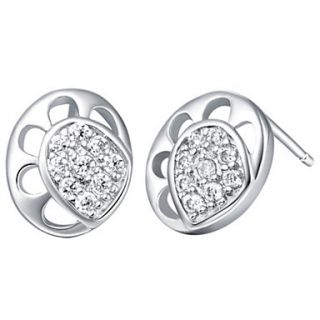 Stylish Silver Plated Silver With Cubic Zirconia Oval Hollow Out Womens Earring