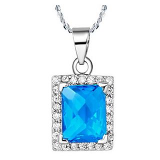 Graceful Blue Heart Square Shape Womens Slivery Alloy Necklace(1 Pc)